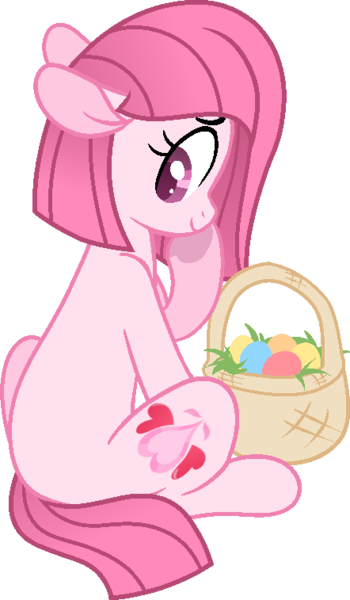 Size: 442x757 | Tagged: safe, artist:tanahgrogot, derpibooru import, oc, oc:annisa trihapsari, unofficial characters only, earth pony, pony, base used, cute, earth pony oc, easter, female, holiday, image, looking at you, looking back, looking back at you, mare, ocbetes, pink body, pink eyes, pink mane, png, simple background, smiling, smiling at you, solo, transparent background, worried smile