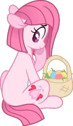 Size: 442x757 | Tagged: safe, artist:tanahgrogot, derpibooru import, oc, oc:annisa trihapsari, unofficial characters only, earth pony, pony, base used, cute, earth pony oc, easter, female, holiday, image, looking at you, looking back, looking back at you, mare, ocbetes, pink body, pink eyes, pink mane, png, simple background, smiling, smiling at you, solo, transparent background, worried smile