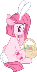 Size: 476x905 | Tagged: safe, artist:tanahgrogot, derpibooru import, oc, oc:annisa trihapsari, unofficial characters only, earth pony, pony, animal costume, base used, bunny costume, clothes, costume, cute, earth pony oc, easter, female, holiday, image, looking at you, looking back, looking back at you, mare, ocbetes, pink body, pink eyes, pink mane, png, simple background, smiling, smiling at you, solo, transparent background, worried smile