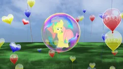 Size: 1192x670 | Tagged: safe, artist:tedster7800, derpibooru import, fluttershy, 3d, balloon, bubble, fluttershy trapped in a bubble, image, in bubble, jpeg, male, sky, soap bubble, trap, trapped