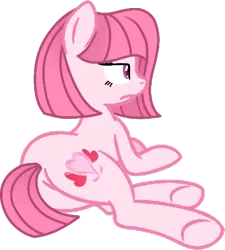 Size: 441x491 | Tagged: safe, artist:softybases, artist:tanahgrogot, derpibooru import, oc, oc:annisa trihapsari, unofficial characters only, earth pony, pony, annibutt, butt, cute, earth pony oc, female, food, ibispaint x, image, mare, ocbetes, pink body, pink eyes, pink mane, plot, png, simple background, sitting, solo, sultry pose, transparent background
