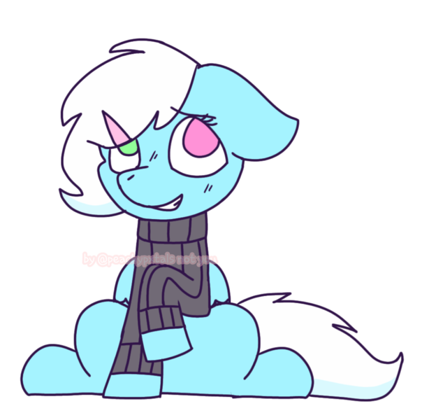 Size: 1077x1070 | Tagged: safe, artist:_natsunatsuu_, derpibooru import, fleetfoot, pegasus, pony, clothes, female, hairclip, heterochromia, image, photo, png, solo, sweater, teenager, younger