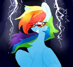 Size: 2200x2000 | Tagged: safe, artist:greatsunflow42, derpibooru import, rainbow dash, pegasus, pony, grin, image, jpeg, lightning, smiling, solo, sunglasses