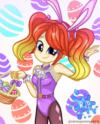 Size: 2015x2490 | Tagged: safe, artist:rjp.rammy, derpibooru import, oc, oc:viona buns, equestria girls, basket, bunny suit, clothes, easter egg, image, png, solo