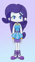 Size: 1143x2018 | Tagged: safe, artist:batipin, derpibooru import, rarity, equestria girls, breasts, chibi, gradient background, image, jpeg, looking at you, no nose, no pupils, simple background