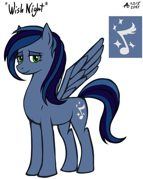 Size: 1000x1250 | Tagged: safe, artist:a0iisa, derpibooru import, oc, oc:wish night, unofficial characters only, pegasus, pony, blue coat, blue mane, cutie mark, green eyes, image, pegasus oc, png, solo, wings