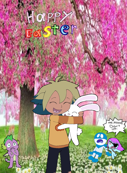 Size: 1619x2196 | Tagged: safe, derpibooru import, spike, basilisk, bun bun, chalkzone, crossover, disguise, easter, holiday, image, jpeg, learning with pibby, pibby, snap (chalkzone), the owl house, vee