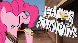 Size: 1800x1000 | Tagged: safe, derpibooru import, pinkie pie, /mlp/ tf2 general, 2fort, bullet, food, heavy weapons guy, image, open mouth, png, sandvich, sandwich, team fortress 2, text