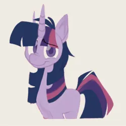 Size: 1000x1000 | Tagged: safe, artist:partyponypower, derpibooru import, twilight sparkle, unicorn, eyebrows, eyebrows visible through hair, image, jpeg, looking at you, smiling, solo, unicorn twilight