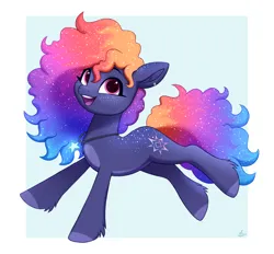 Size: 1446x1340 | Tagged: safe, artist:luminousdazzle, derpibooru import, oc, oc:polaris, unofficial characters only, earth pony, pony, back freckles, curly mane, ear piercing, earring, earth pony oc, ethereal mane, female, freckles, galaxy mane, happy, image, jewelry, long mane, mare, necklace, open mouth, open smile, piercing, png, simple background, smiling, solo, starry mane