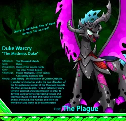 Size: 2340x2234 | Tagged: safe, artist:questionmarkdragon, derpibooru import, changeling queen oc, oc, unofficial characters only, changeling, changeling queen, female, horn, image, male, open mouth, parent:queen chrysalis, png, smiling, solo, story included