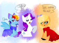 Size: 4018x2960 | Tagged: safe, artist:bettykat420, derpibooru import, applejack, rainbow dash, rarity, earth pony, pegasus, pony, unicorn, applejack also dresses in style, clothes, comb, dress, female, frown, image, magic, makeover, makeup, mare, png, rainbow dash always dresses in style, shoes, speech bubble, telekinesis, tomboy taming, trio