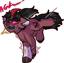 Size: 1659x1632 | Tagged: safe, artist:sexygoatgod, derpibooru import, oc, oc:brodey bailey, unofficial characters only, hybrid, original species, burn marks, cloven hooves, cusige, image, intersex, open mouth, png, ponytail, scar, tripping, yelling
