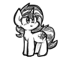 Size: 1046x865 | Tagged: safe, artist:zutcha, derpibooru import, sunset shimmer, pony, unicorn, black and white, female, grayscale, image, mare, monochrome, png, simple background, sketch, smiling, solo, white background