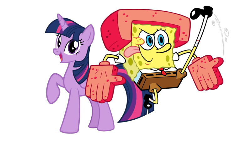 Size: 1920x1080 | Tagged: safe, artist:thxfan2022, derpibooru import, twilight sparkle, twilight sparkle (alicorn), alicorn, pony, clothes, female, gloves, helmet, image, karate, male, nickelodeon, png, simple background, sponge, spongebob squarepants, spongebob squarepants (character), tongue out, transparent background, vector