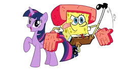 Size: 1920x1080 | Tagged: safe, artist:thxfan2022, derpibooru import, twilight sparkle, twilight sparkle (alicorn), alicorn, pony, clothes, female, gloves, helmet, image, karate, male, nickelodeon, png, simple background, sponge, spongebob squarepants, spongebob squarepants (character), tongue out, transparent background, vector
