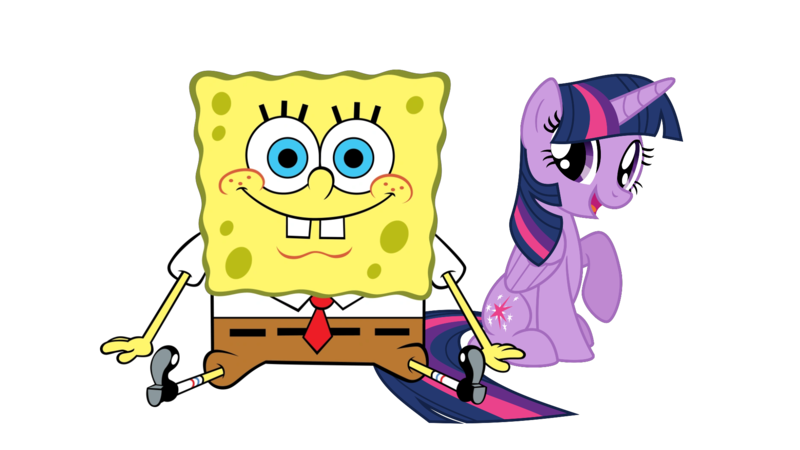 Size: 1920x1080 | Tagged: safe, artist:thxfan2022, derpibooru import, twilight sparkle, twilight sparkle (alicorn), alicorn, pony, crossover, female, happy, image, male, nickelodeon, png, simple background, sitting, smiling, sponge, spongebob squarepants, spongebob squarepants (character), transparent background