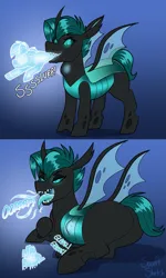 Size: 1651x2755 | Tagged: suggestive, artist:swiftsketchpone, derpibooru import, oc, oc:eco stigma, oc:swift sketch, changeling, comic, digestion, gradient background, image, png, signature, soul vore, stomach noise, throat bulge, vore