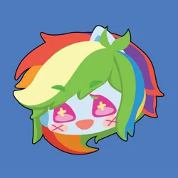 Size: 1000x1000 | Tagged: safe, artist:ushigow, derpibooru import, part of a set, rainbow dash, human, equestria girls, blue background, blush sticker, blushing, bust, chibi, eared humanization, head only, humanized, image, jpeg, simple background, solo