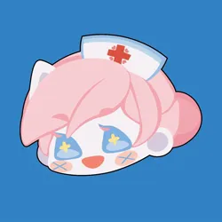 Size: 1000x1000 | Tagged: safe, artist:ushigow, derpibooru import, part of a set, nurse redheart, human, equestria girls, blue background, blush sticker, blushing, bust, chibi, eared humanization, four ears, hat, head only, humanized, image, jpeg, nurse hat, simple background, solo