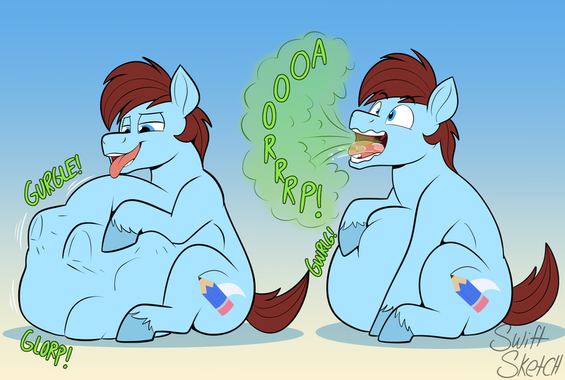 Size: 2240x1505 | Tagged: suggestive, artist:swiftsketchpone, derpibooru import, oc, oc:swift sketch, burp, digestion, image, png, vore