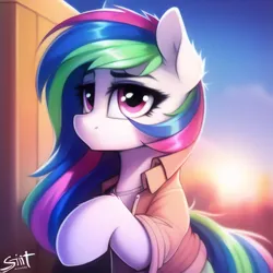 Size: 512x512 | Tagged: safe, derpibooru import, machine learning generated, princess celestia, earth pony, pony, bust, image, png, portrait, race swap, raised leg, signature, solo, sunshine