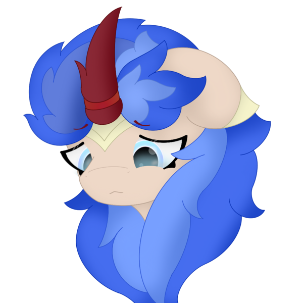 Size: 1080x1080 | Tagged: safe, artist:sodapop sprays, derpibooru import, oc, oc:cobalt flame, unofficial characters only, kirin, bust, image, kirin oc, png, sad, simple background, solo, transparent background