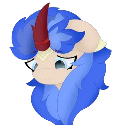 Size: 1080x1080 | Tagged: safe, artist:sodapop sprays, derpibooru import, oc, oc:cobalt flame, unofficial characters only, kirin, bust, image, kirin oc, png, sad, simple background, solo, transparent background