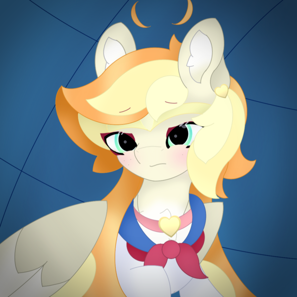 Size: 1080x1080 | Tagged: safe, artist:sodapop sprays, derpibooru import, oc, oc:sodapop sprays, pegasus, pony, chest fluff, circlet, clothes, ear fluff, image, meme, png, sailor moon, sailor moon redraw meme, sailor uniform, serena tsukino, solo, uniform