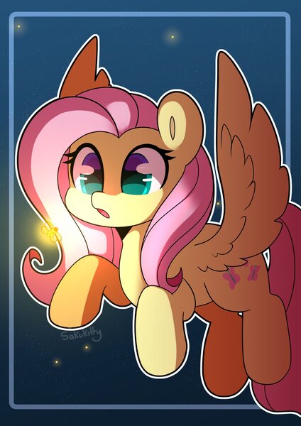 Size: 2481x3507 | Tagged: safe, artist:sakukitty, derpibooru import, fluttershy, pegasus, pony, cute, female, high res, image, jpeg, mare, open mouth, shyabetes, signature, solo, spread wings, wings