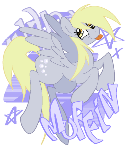 Size: 742x900 | Tagged: safe, artist:muffinz, derpibooru import, derpy hooves, pegasus, pony, :p, graffiti, image, png, silly, silly face, solo, text, tongue out