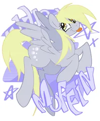 Size: 742x900 | Tagged: safe, artist:muffinz, derpibooru import, derpy hooves, pegasus, pony, :p, graffiti, image, png, silly, silly face, solo, text, tongue out