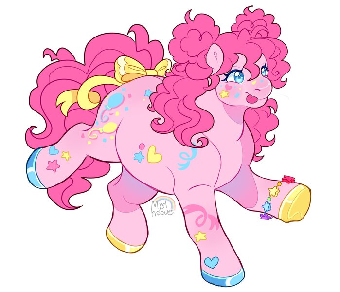 Size: 3524x3024 | Tagged: safe, artist:mysthooves, derpibooru import, pinkie pie, earth pony, pony, :p, alternate design, alternate hairstyle, chubby, curly hair, female, image, jpeg, running, solo, tongue out