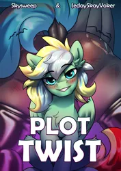 Size: 3508x4961 | Tagged: suggestive, artist:jedayskayvoker, derpibooru import, oc, oc:thunder twist, oc:typh, oc:typhoon, unofficial characters only, pegasus, pony, comic:plot twist, blushing, butt, butt blush, butt shake, chest fluff, clothes, cute, ear fluff, exposed, fluffy, folded wings, image, latex, latex socks, looking at you, male, males only, pegasus oc, png, raised tail, smiling, smiling at you, socks, tail, wings