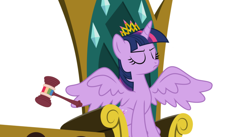 Size: 5989x3369 | Tagged: safe, artist:synch-anon, artist:twiforce, derpibooru import, edit, twilight sparkle, twilight sparkle (alicorn), alicorn, crown, gavel, image, jewelry, judge, png, regalia, simple background, stern, transparent background, twilight is not amused, unamused