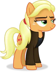 Size: 2828x3643 | Tagged: safe, artist:anime-equestria, derpibooru import, applejack, earth pony, pony, alternate hairstyle, clothes, female, image, jacket, mare, png, simple background, smiling, solo, transparent background, vector