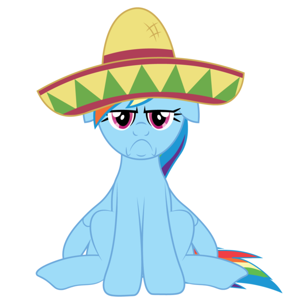 Size: 1200x1200 | Tagged: safe, artist:prixy05, derpibooru import, rainbow dash, pegasus, pony, frown, grumpy, image, png, simple background, sitting, solo, sombrero, transparent background, vector