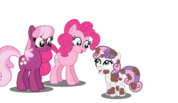 Size: 605x350 | Tagged: safe, artist:lil' pegasus, derpibooru import, cheerilee, pinkie pie, sweetie belle, earth pony, pony, unicorn, dirty, female, filly, foal, g3.5, image, mare, newborn cuties, png, redraw, simple background, transparent background, trio, trio female