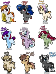 Size: 2745x3590 | Tagged: safe, artist:sexygoatgod, derpibooru import, oc, unofficial characters only, earth pony, pegasus, pony, unicorn, adoptable, chibi, image, png, simple background, transparent background