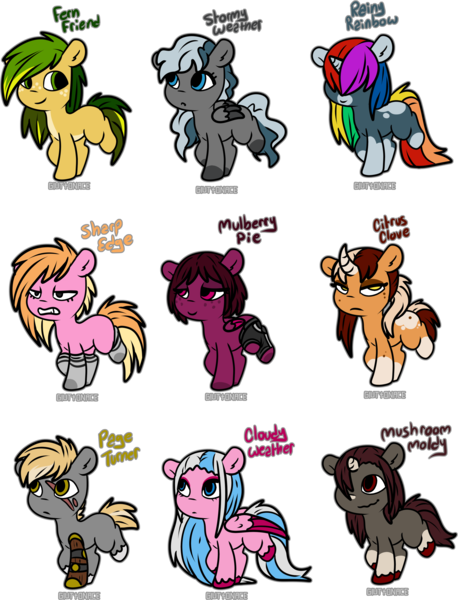 Size: 2734x3583 | Tagged: safe, artist:sexygoatgod, derpibooru import, oc, unofficial characters only, earth pony, pegasus, pony, unicorn, adoptable, chibi, image, png, simple background, transparent background