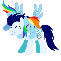 Size: 1099x1099 | Tagged: safe, artist:mlplary6, derpibooru import, rainbow dash, soarin', pegasus, pony, eyes closed, female, flying, hug, image, male, mare, png, shipping, simple background, soarindash, stallion, straight, transparent background, vector