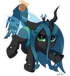 Size: 1852x2000 | Tagged: safe, artist:anku, derpibooru import, queen chrysalis, changeling, changeling queen, angry, blushing, chibi, cute, cutealis, eye clipping through hair, female, image, madorable, magic, png, prehensile tail, signature, simple background, solo, tail, tail hold, telekinesis, transparent background