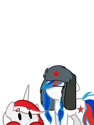 Size: 720x960 | Tagged: safe, artist:diniarvegafinahar, derpibooru import, oc, oc:indonisty, oc:marussia, ponified, unofficial characters only, alicorn, earth pony, pony, braid, duo, female, females only, hat, image, indonesia, lurk, mare, nation ponies, png, russia, simple background, ushanka, white background