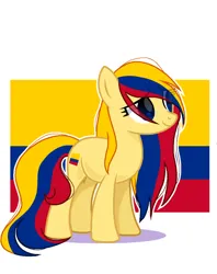 Size: 720x911 | Tagged: safe, artist:diniarvegafinahar, derpibooru import, ponified, earth pony, pony, colombia, female, flag, image, mare, nation ponies, png, simple background, solo, white background