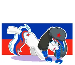 Size: 640x553 | Tagged: safe, artist:diniarvegafinahar, derpibooru import, oc, oc:marussia, ponified, unofficial characters only, earth pony, pony, badass, braid, female, flag, hat, image, mare, nation ponies, open mouth, png, russia, simple background, solo, ushanka, white background