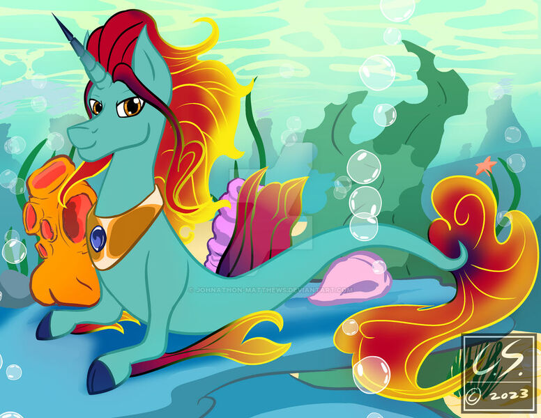 Size: 1024x792 | Tagged: safe, artist:adhiguna, artist:johnathon-matthews, derpibooru import, oc, oc:pari, genie, genie pony, hybrid, merpony, seapony (g4), bubble, coral, crack ship offspring, crepuscular rays, deviantart watermark, digital art, dorsal fin, fin, fins, fish tail, flowing mane, flowing tail, horn, image, jewelry, jpeg, kelp, looking at you, mermay, obtrusive watermark, ocean, offspring, personal watermark, peytral, sand, seaponified, seaweed, show accurate, smiling, smiling at you, solo, species swap, sunlight, swimming, tail, underwater, unicorn horn, water, watermark