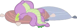 Size: 1185x425 | Tagged: safe, artist:pascalmulokozi2, derpibooru import, edit, edited screencap, screencap, spike, dragon, background removed, image, male, not a vector, pillow, png, resting, simple background, solo, transparent background