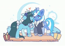 Size: 3508x2480 | Tagged: safe, artist:xiaoming, derpibooru import, oc, oc:aurora july, oc:moonlightbenighted, unofficial characters only, pony, unicorn, family, female, image, jpeg, kiss on the cheek, kissing, mare