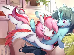 Size: 2700x2000 | Tagged: safe, artist:猞塔, derpibooru import, oc, oc:aurora july, oc:安迪, unofficial characters only, pegasus, unicorn, image, indoors, png