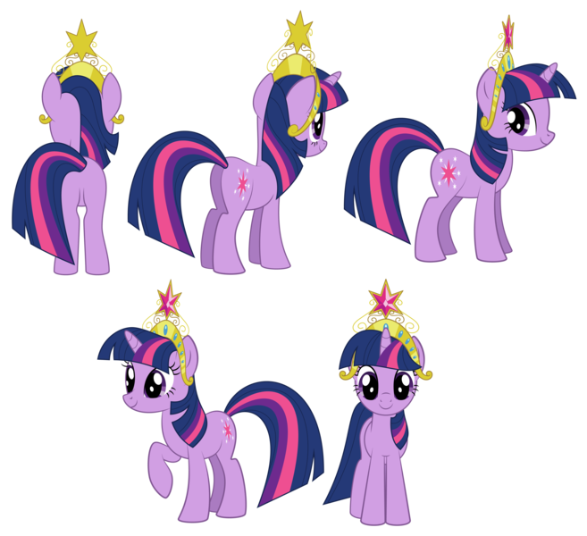 Size: 4429x4045 | Tagged: safe, artist:culu-bluebeaver, derpibooru import, twilight sparkle, pony, unicorn, big crown thingy, butt, crown, digital, digital art, element of magic, featureless crotch, image, jewelry, plot, png, reference, reference sheet, regalia, simple background, solo, tiara, transparent, transparent background, unicorn twilight, vector, vector trace